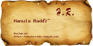 Hanula Radó névjegykártya